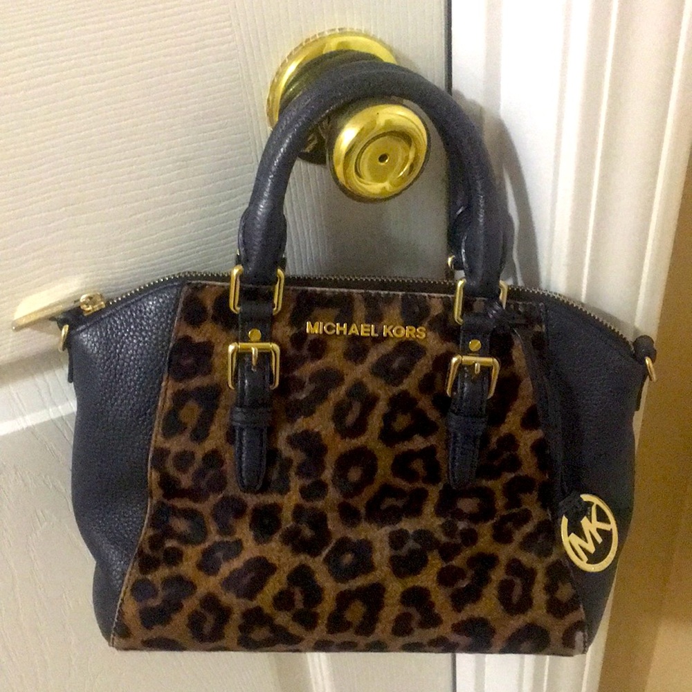 Michael Kors Cheetah & Black Pebble Leather Purse
